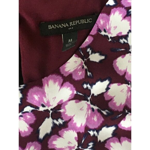 Banana Republic Top Medium Sleeveless Blouse Plum Shirt Floral Career Work - Picture 7 of 7